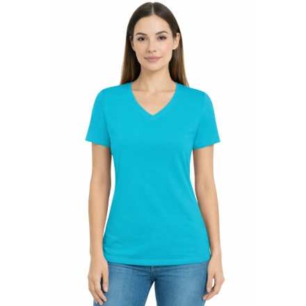 T-shirt Damski turkusowy dekolt w serek roz. M